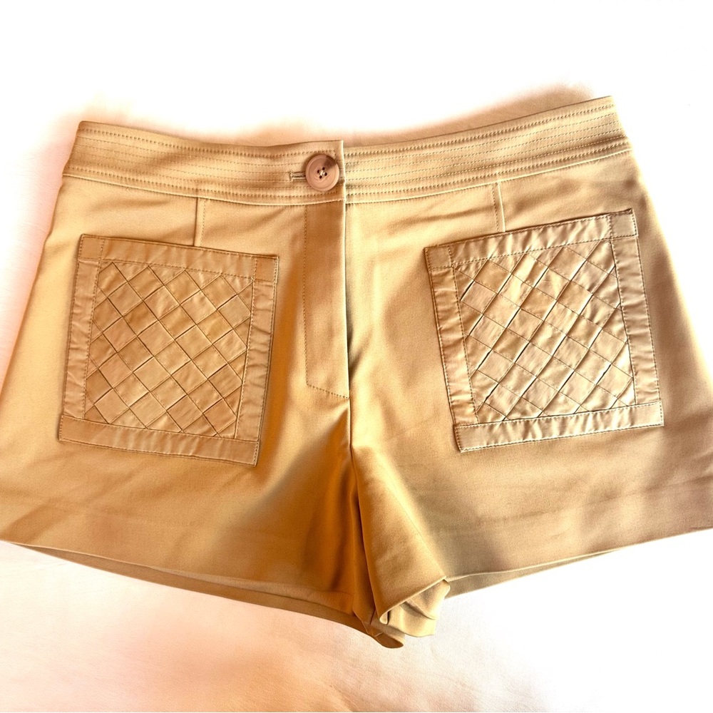 NWOT Ramy Brook Tan Shorts Sz 8 High Waist Tamika Woven Patch Pocket Cotton COPY